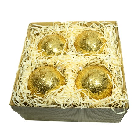 Zestaw prezentowy czterosztukowy  - Bombki szklane 10cm brokatowe