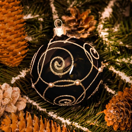 Bombka szklana 8cm, srebrny ślimak z perła na czarny lakier