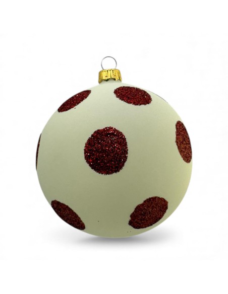 Bombka szklana 10cm, czerwone grochy na biały ( ścianówa) mat