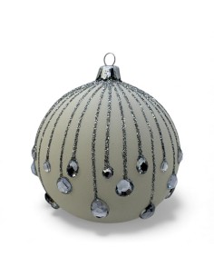 Bombka szklana 10cm, srebrna spadająca łza na biały mat...