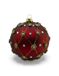 Bombka szklana 10cm, złota siatka z perełkami i...