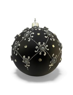 Bombka szklana 10cm, srebrna półsiatka z perełkami i...