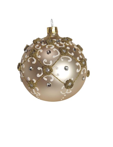 Bombka szklana 10cm, złota półsiatka na szampan mat