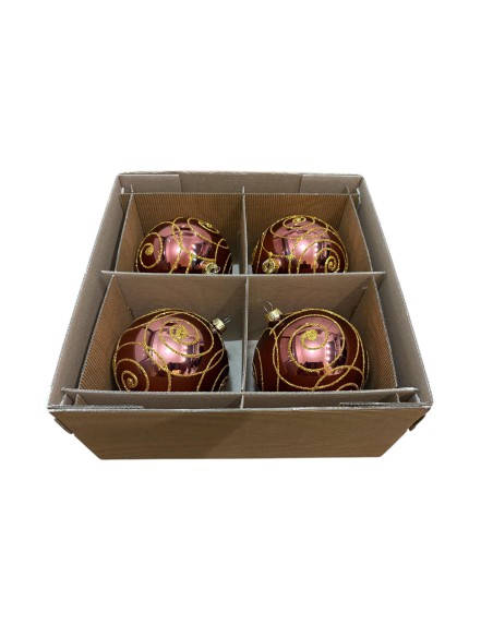 Zestaw bombki szklane 10cm - 4 sztuki zapakowane w pudełko bez okienka (załączone ) , brąz lakier - złoty ślimak