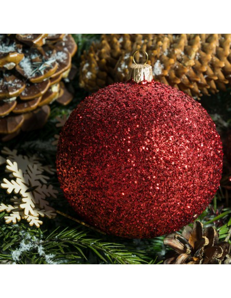 Zestaw bombki szklane 10cm - 4 sztuki zapakowane w pudełko bez okienka (załączone ) , ,brokat czerwony