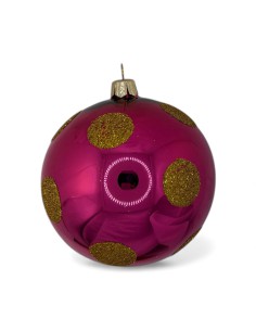 Bombka szklana 10cm, złote grochy na fuksja lakier