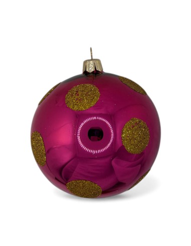 Bombka szklana 10cm, złote grochy na fuksja lakier