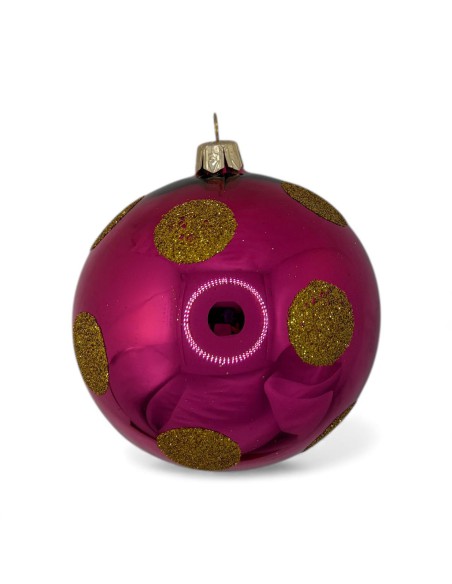 Bombka szklana 10cm, złote grochy na fuksja lakier