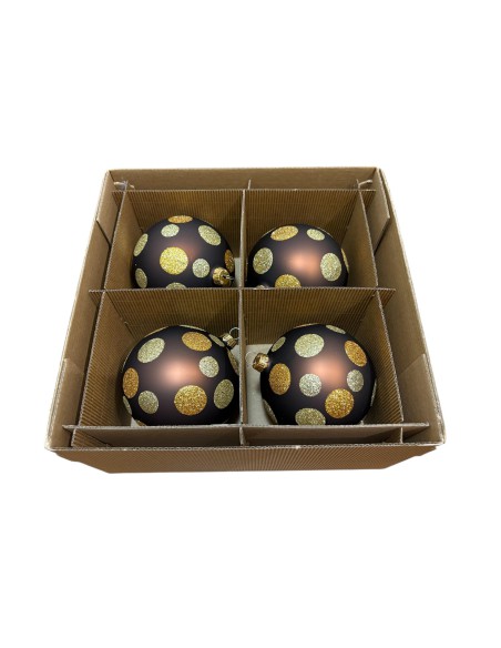 Zestaw bombki szklane 10cm - 4 sztuki zapakowane w pudełko bez okienka (załączone ) , brąz mat - złote mix grochy
