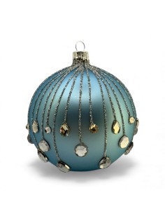 Bombka szklana 10cm,złota spadająca łza na baby blue mat