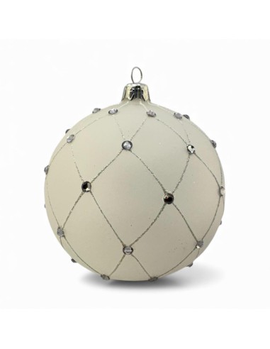 Bombka szklana 10 cm, srebrna siatka kamień na...