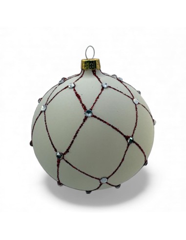 Bombka szklana 10 cm, czerwona siatka kamień na...