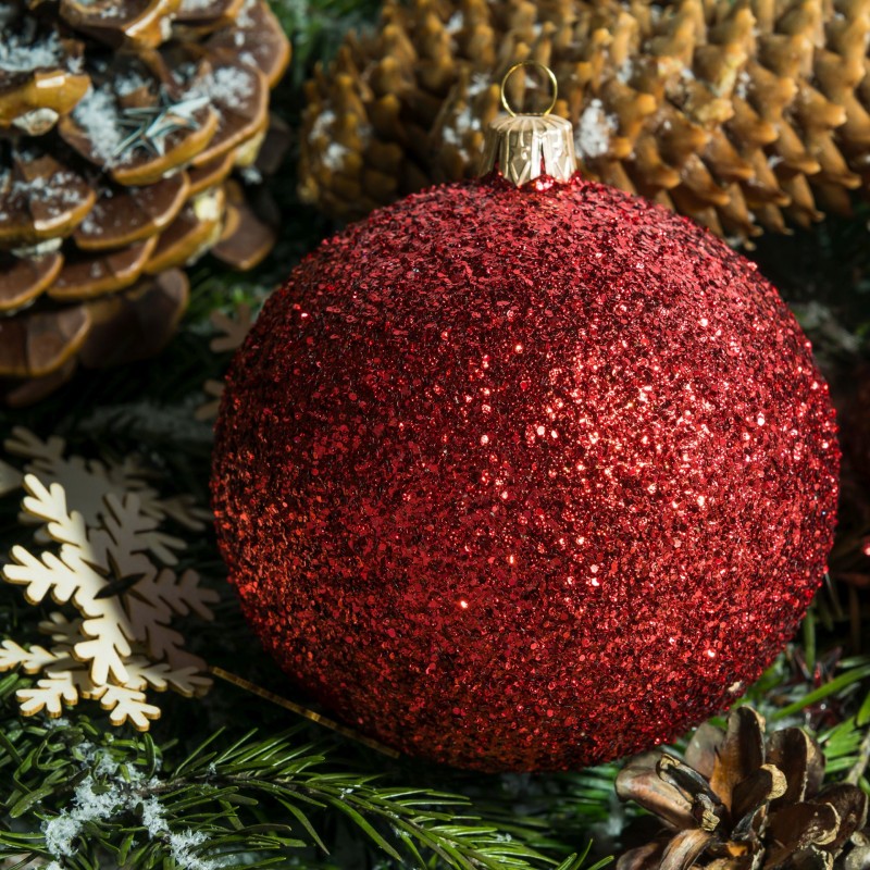 Bombka szklana 8 cm brokat czerwony