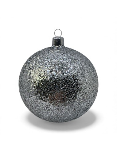 Bombka szklana 10cm, srebrny brokat