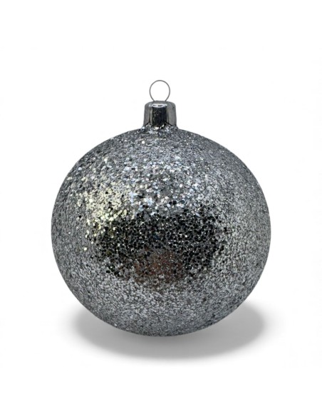 Bombka szklana 10cm, srebrny brokat