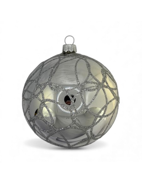 Bombka szklana 10cm, srebrna pajęczyna na srebrny (lustro) lakier