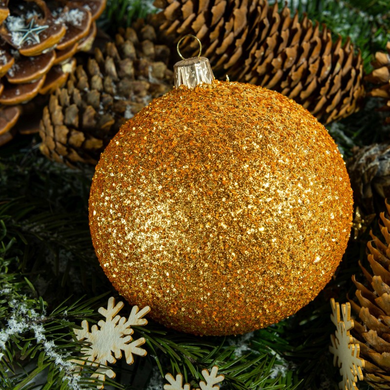 Bombka szklana 10cm, brokat brązowy