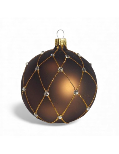 Bombka szklana 10cm, złota siatka z kamieniami...