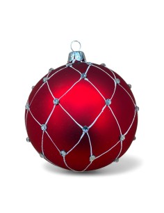Bombka szklana 10 cm, biała  siatka kamień na bordo mat