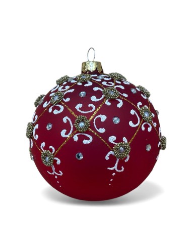 Bombka szklana 10cm, złota półsiatka na bordo...