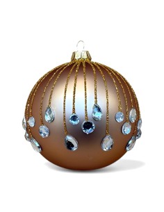Bombka szklana 10cm, złota spadająca łza na kawowy mat