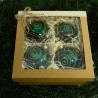Zestaw prezentowy czterosztukowy  - Bombki szklane 10cm, złoty ślimak z perła na butelkowa zieleń lakier.